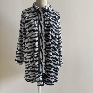 IC by Connie K Zebra Trapeze Swing Jacket Womens L Metallic Textured Lagenlook